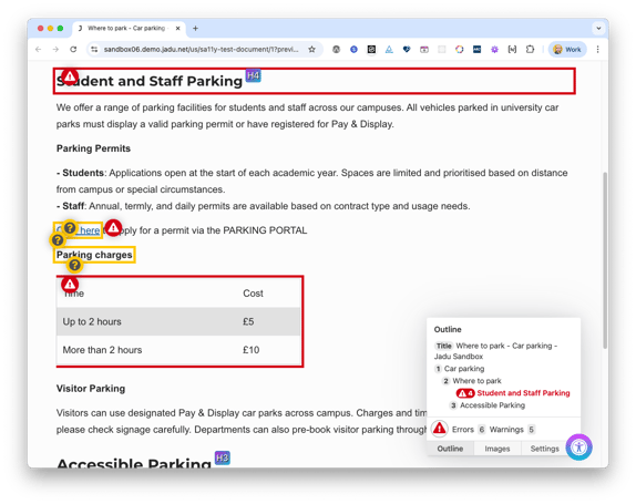 Screenshot of a parking page on a website